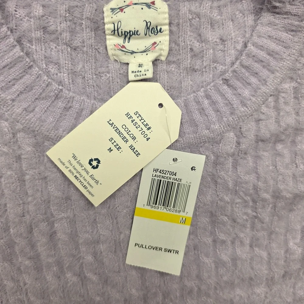Hippie Rose Womens Medium Lavender Haze Eyelash Knit Cropped Sweater
